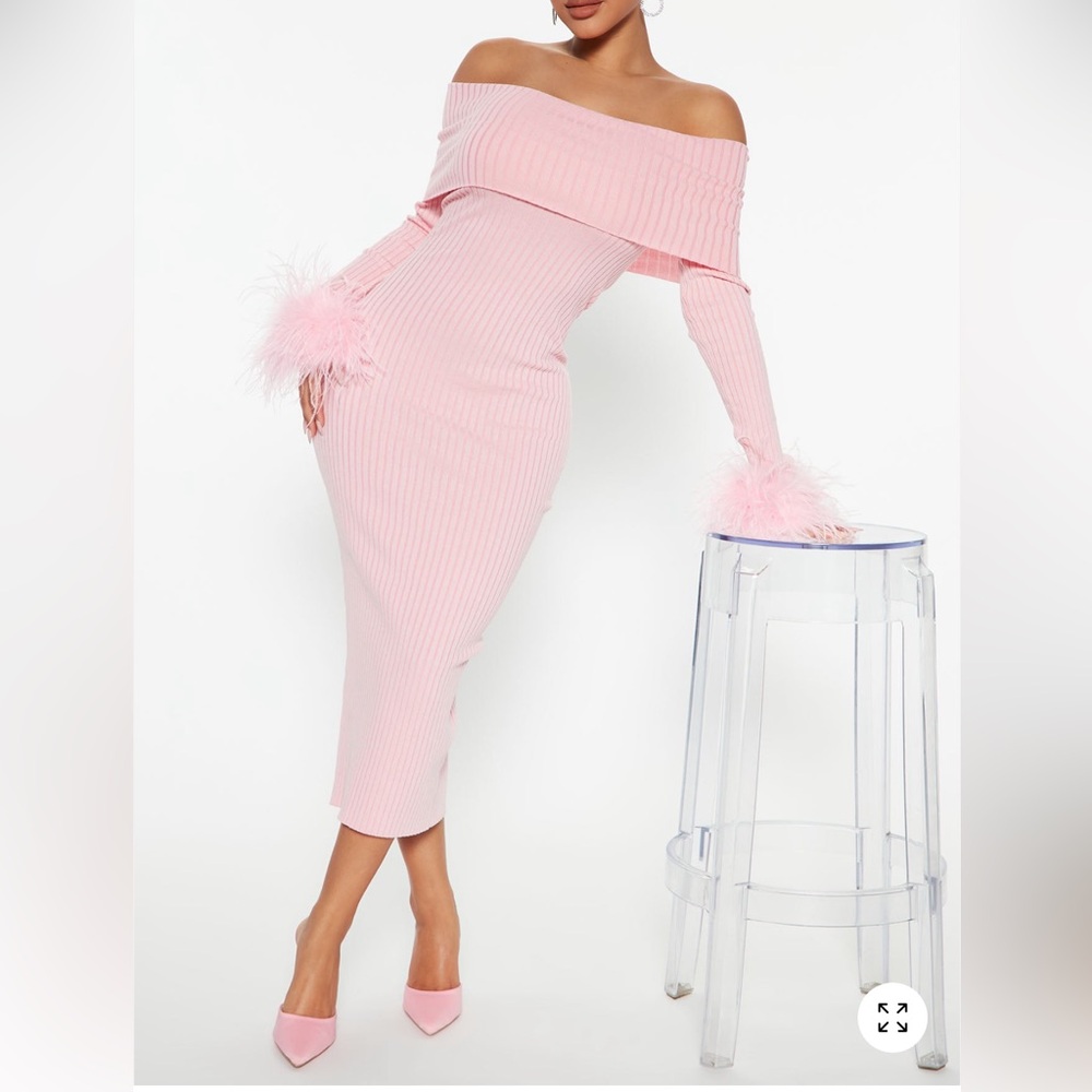 Feather ribbed midi dress